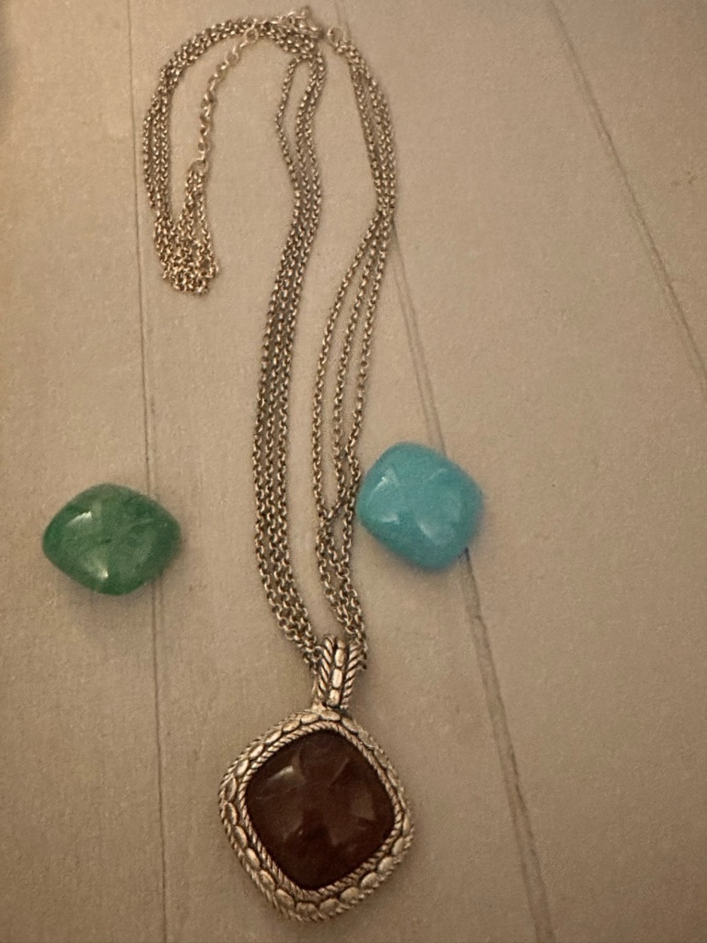 Sterling-Style Silver Pendant Necklace with 3 Stones